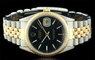 Rolex Date 15223 Black Dial Two Tone 18k Yellow Gold Steel Automatic Watch 7