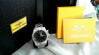 BREITLING AVENGER BLACK MEN ' S 48.  4M WIDE WITH DIAMONDS,  PAPERS 2
