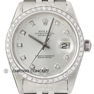 Mens Rolex Datejust Quickset Silver Diamond Dial 18k White Gold & Steel Watch