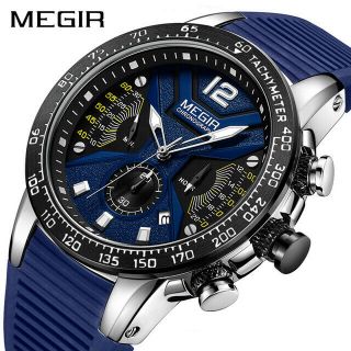 Megir Men Watches Silicone Sport Chronograph Quartz Military Watch Luxury