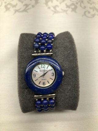 Gem Essence Stretch Blue Lapis Gemstone Bracelet Watch Box Battery