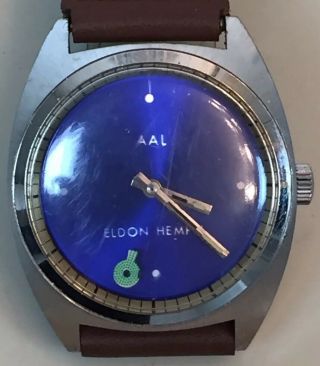 Vintage Aal Eldon Hempel 35mm Watch Mens Wind Up Mechanical Blue Dial Floating