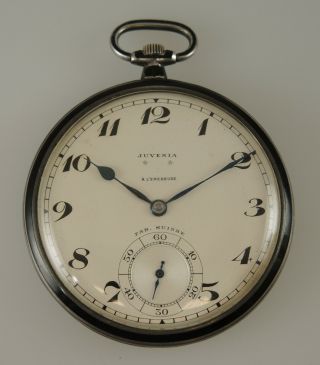 Rare Silver and GREEN ENAMEL pocket watch by JUVENIA c1910 4