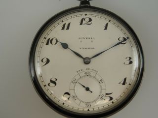 Rare Silver and GREEN ENAMEL pocket watch by JUVENIA c1910 6