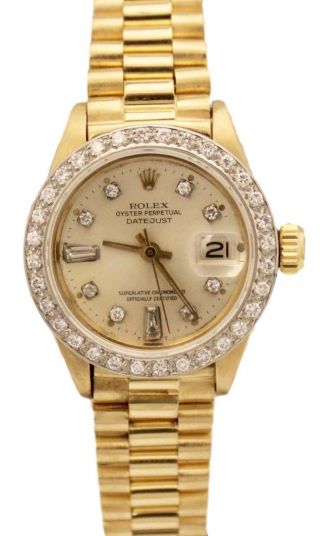 Ladies Rolex President Datejust Diamond 18k Gold Auto 26mm 6917 69178 Watch