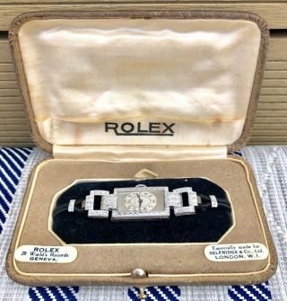 Very Rare Ladies 18k White Gold & Diamond Rolex Cocktail Watch Art Deco 1930s