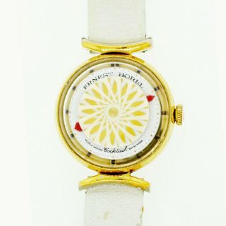 Vintage Ernest Borel Cocktail Gold - Plated Watch W/ White Strap