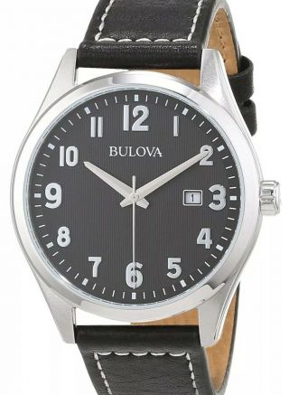 Bulova 96b299 Leather Mens Watch With Stainless Steel Case Leather Military