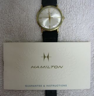 Vtg Hamilton Masterpiece 10k Gold Filled Mechanical Mens Wrist Watch W Paper