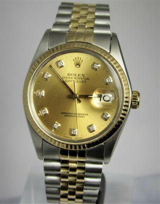 Rolex Datejust 16013 Stainless Steel And 18kt Gold Diamond Dial Jubilee Watch
