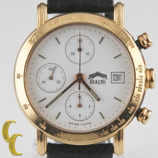 Rialto Chronograph 18k Yellow Gold Automatic Watch W/ Date & Leather Band