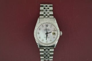 Men ' s Rolex Datejust 16014 White Mother of Pearl Diamond Dial Diamond Lugs 1985 2