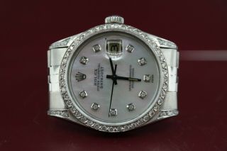 Men ' s Rolex Datejust 16014 White Mother of Pearl Diamond Dial Diamond Lugs 1985 5