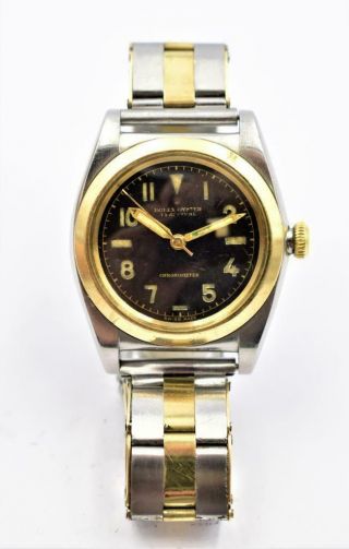 Rare Rolex Oyster Perpetual Chronometer Ref.  3133 Black Exotic Dial Two Tone Bra