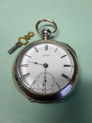 Antique 1883 American Waltham Pocket Watch W.  M.  Ellery,  Kwks,  Dueber Silverine Case