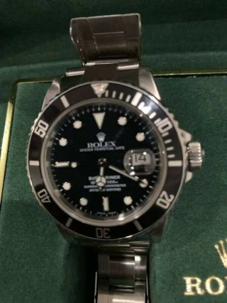 Mens Rolex Submariner Stainless Steel Watch Date Sub Black Dial & Bezel 116610 10