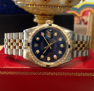 Mens Rolex Oyster Perpetual Datejust Diamonds Yellow Gold Stainless Steel Watch