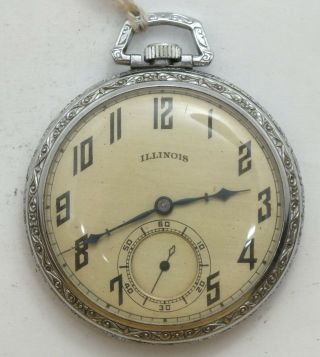 Illinois 12 Size Chrome Pinstripe Art Deco 17 Jewel 1921 Pocket Watch Runs Lw161