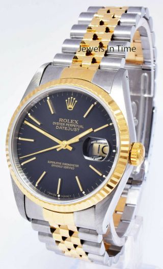 Rolex Datejust 18k Yellow Gold & Steel Black Dial 36mm Watch Box/Papers X 16233 2