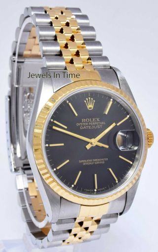 Rolex Datejust 18k Yellow Gold & Steel Black Dial 36mm Watch Box/Papers X 16233 3