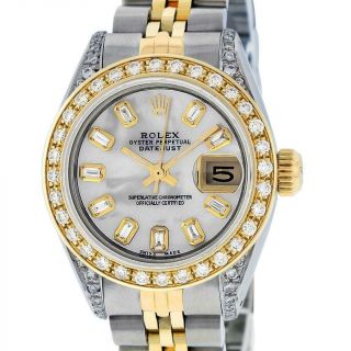 Rolex Pre - Owned Womens Datejust Watch S/steel / 18k Yellow Gold Mop Diamond Dial