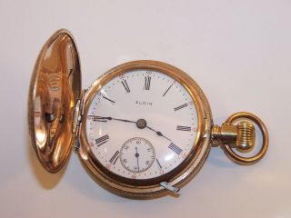 1909 Elgin 18s 15 Jewel 316 Lever Set 14k Gold Plate Hunter Case Pocket Watch