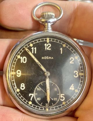 Vintage Ww2 Era Dogma Military Pocket Watch 15 Jewel