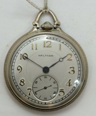 Waltham 12 Size White Open Face Art Deco 17 Jewel 1931 Pocket Watch Runs Lw089