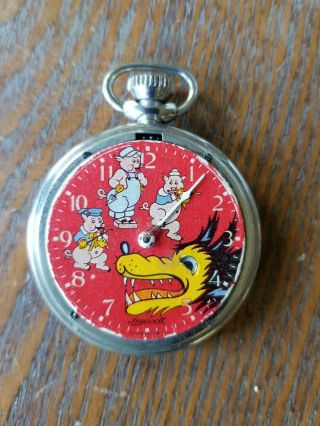 1934 Walt Disney Big Bad Wolf Pocket Watch,  Ingersoll Watch Co.