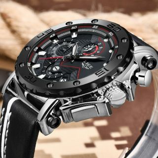 Lige Mens Watches Brand Luxury Military Quartz Watch Leather Waterproof Sport