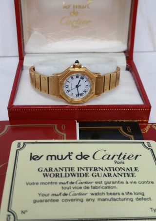 Vintage 18k Gold Cartier Ladies Running Wrist Watch Orig Box Papers
