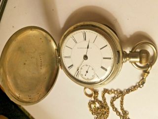 Antique 1882 Currier Illinois Watch Co Key Wind 18s Pocket Watch W/ Chain