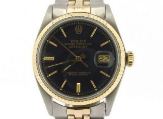 Rolex Datejust Mens 2tone 14k Gold Stainless Steel Oval Jubilee Black Dial 1601