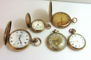 5 Circa 1910s Gold Filled Pocket Watches For Repair Thos.  Russell Elgin,  Waltham