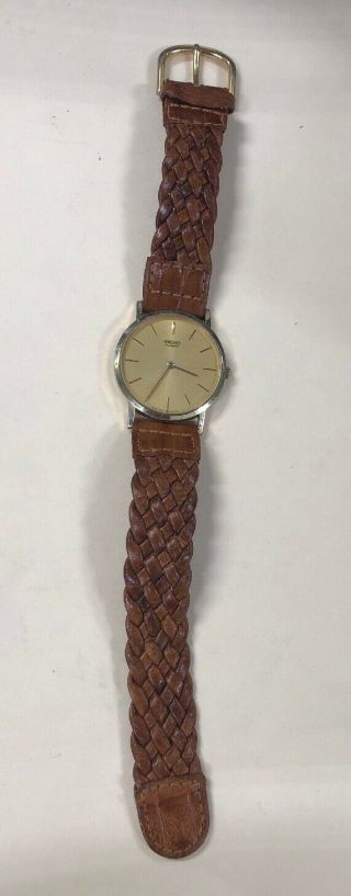 Pre - Owned Seiko Quartz Gold Watch Leather Band: Scratched