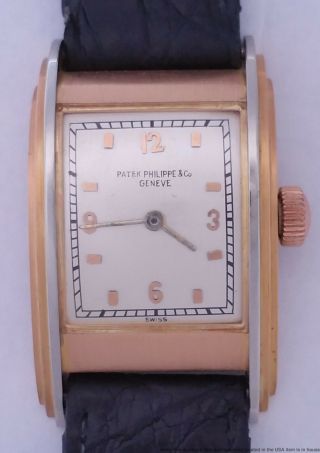 Patek Philippe Retro Deco Asymmetrical 18k Rose Gold Vintage Wrist Watch 2
