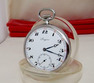 Rare 1940 Longines 15 Jewels Pocket Watch 24h Dial In Nickel Case Runs