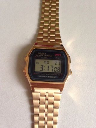 Gold Casio Retro Digital Stainless Steel Watch A159WGE 4