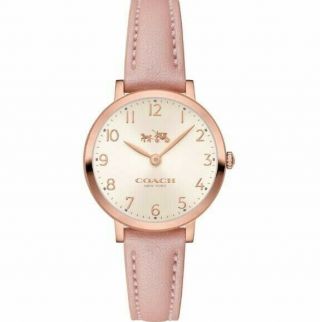 Coach Womens 14502565 Ultra Slim Pink Leather Strap Watch