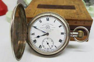 Vintage Solid Silver Full Hunter White Dial Thos Russell&son Pocket Watch