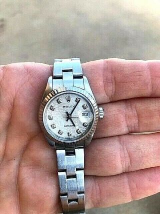 100 AUTHENTIC Rolex Women ' s Datejust SS/18K White Gold Diamond Dial Fluted Bezel 2