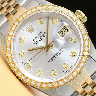Rolex Mens Datejust 2 - Tone 18k Yellow Gold Diamond Quickset Watch