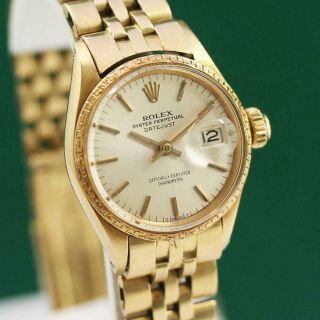 1966s Rolex Oyster Perpetual Datejust 6702 18k Gold Automatic Ladies Watch B&p