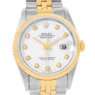 Rolex Datejust Steel 18k Yellow Gold White Diamond Dial Watch 16233