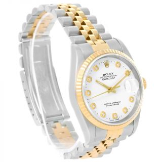 Rolex Datejust Steel 18K Yellow Gold White Diamond Dial Watch 16233 3