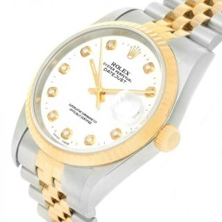 Rolex Datejust Steel 18K Yellow Gold White Diamond Dial Watch 16233 5