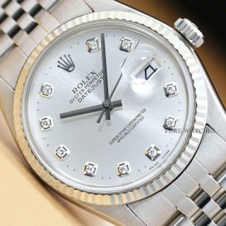 Mens Rolex Quickset Datejust 18k White Gold & Steel Silver Diamond Watch