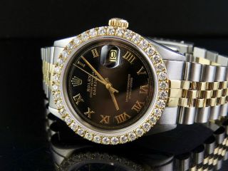 Mens Rolex 18K/ Steel Datejust Two Tone 36MM Black Dial Diamond Watch 3.  25 Ct 4