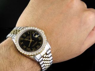 Mens Rolex 18K/ Steel Datejust Two Tone 36MM Black Dial Diamond Watch 3.  25 Ct 5