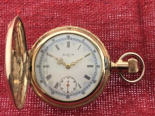 Vintage Tricolor Fancy Dial Elgin Hunter Case Pocket Watch